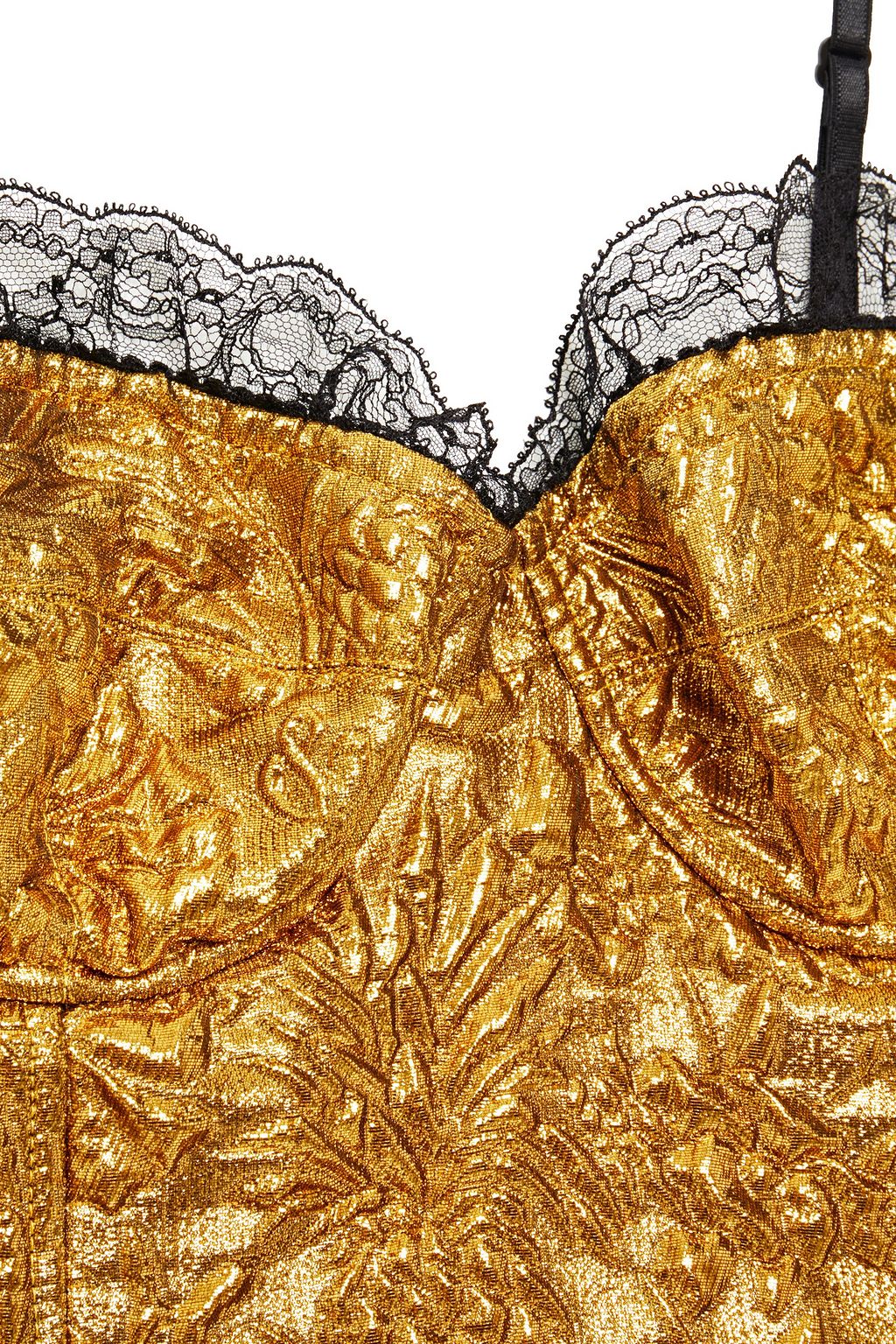 DUNDAS Lace-trimmed metallic brocade bustier top