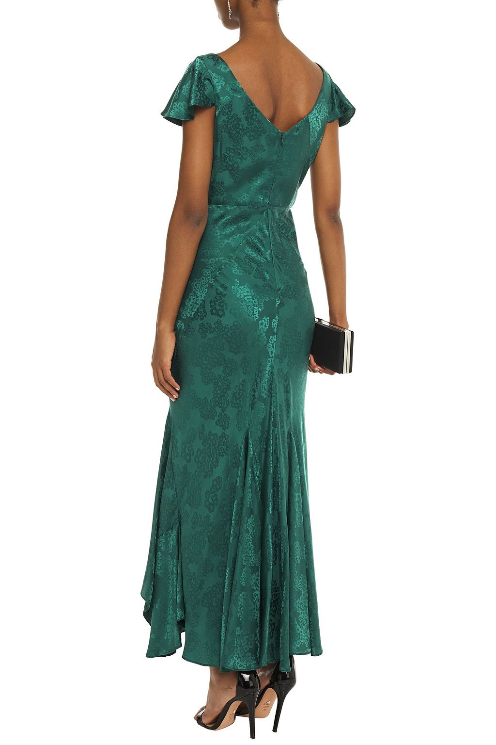 SALONI Daphne fluted satin-jacquard maxi dress