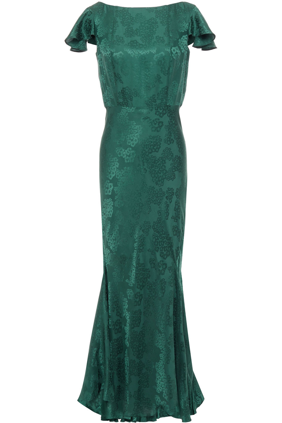 Saloni Daphne Fluted Satin-jacquard Maxi Dress In Forest Green