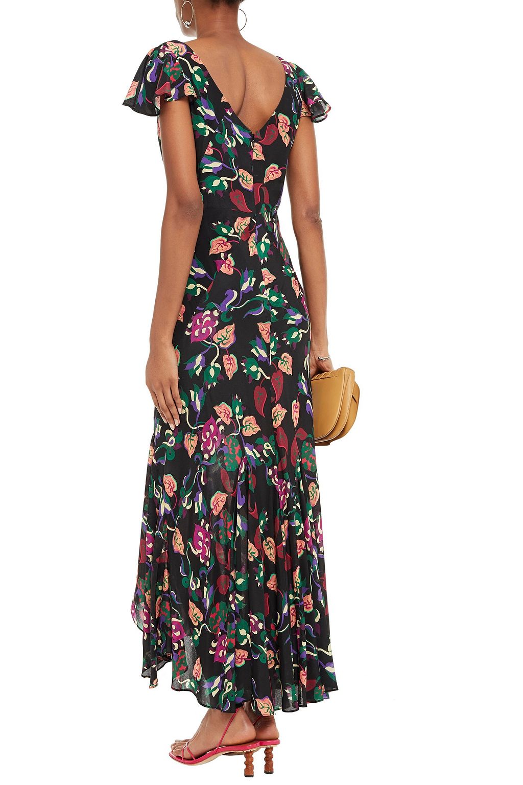SALONI Daphne fluted satin-jacquard maxi dress