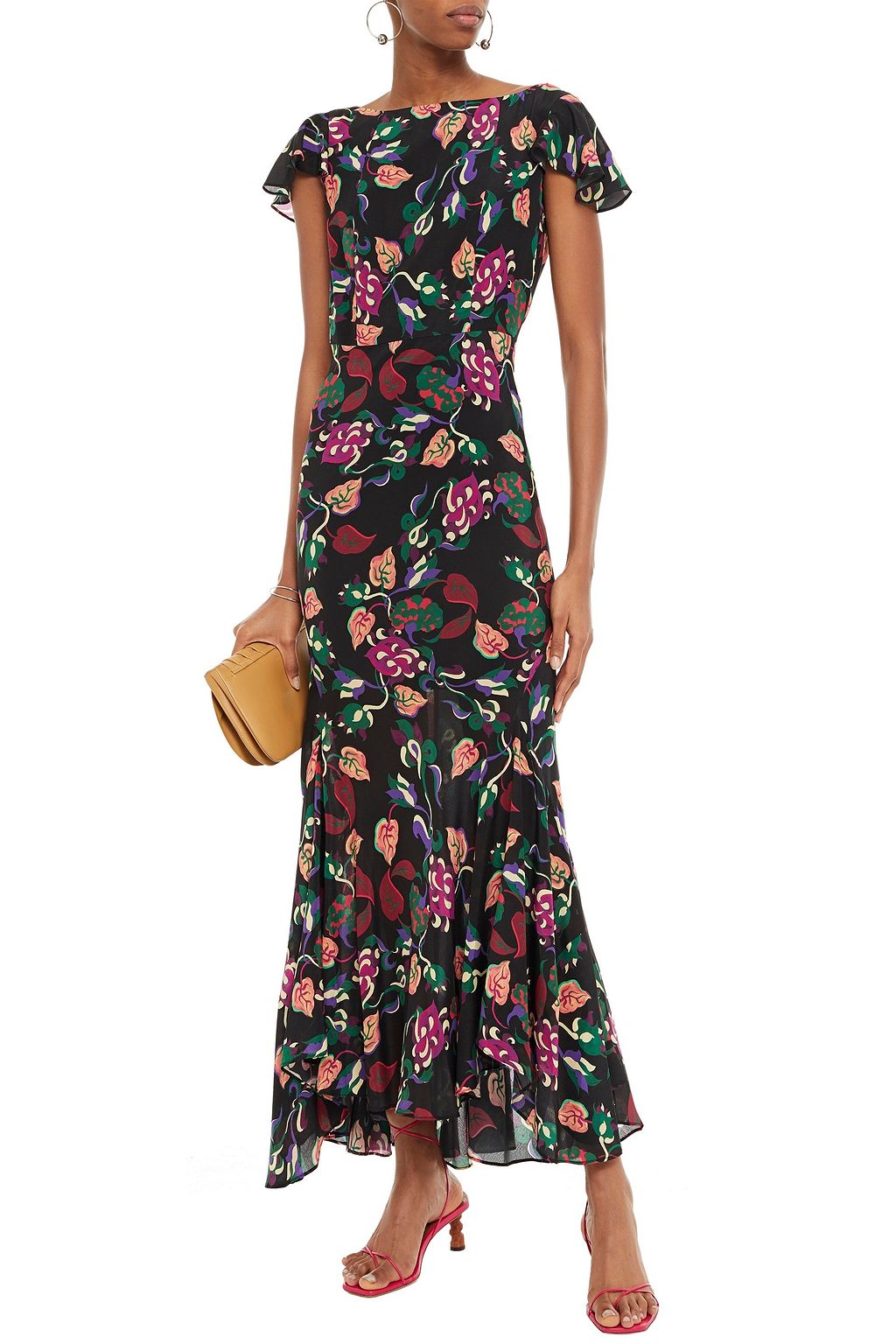 SALONI Daphne fluted satin-jacquard maxi dress