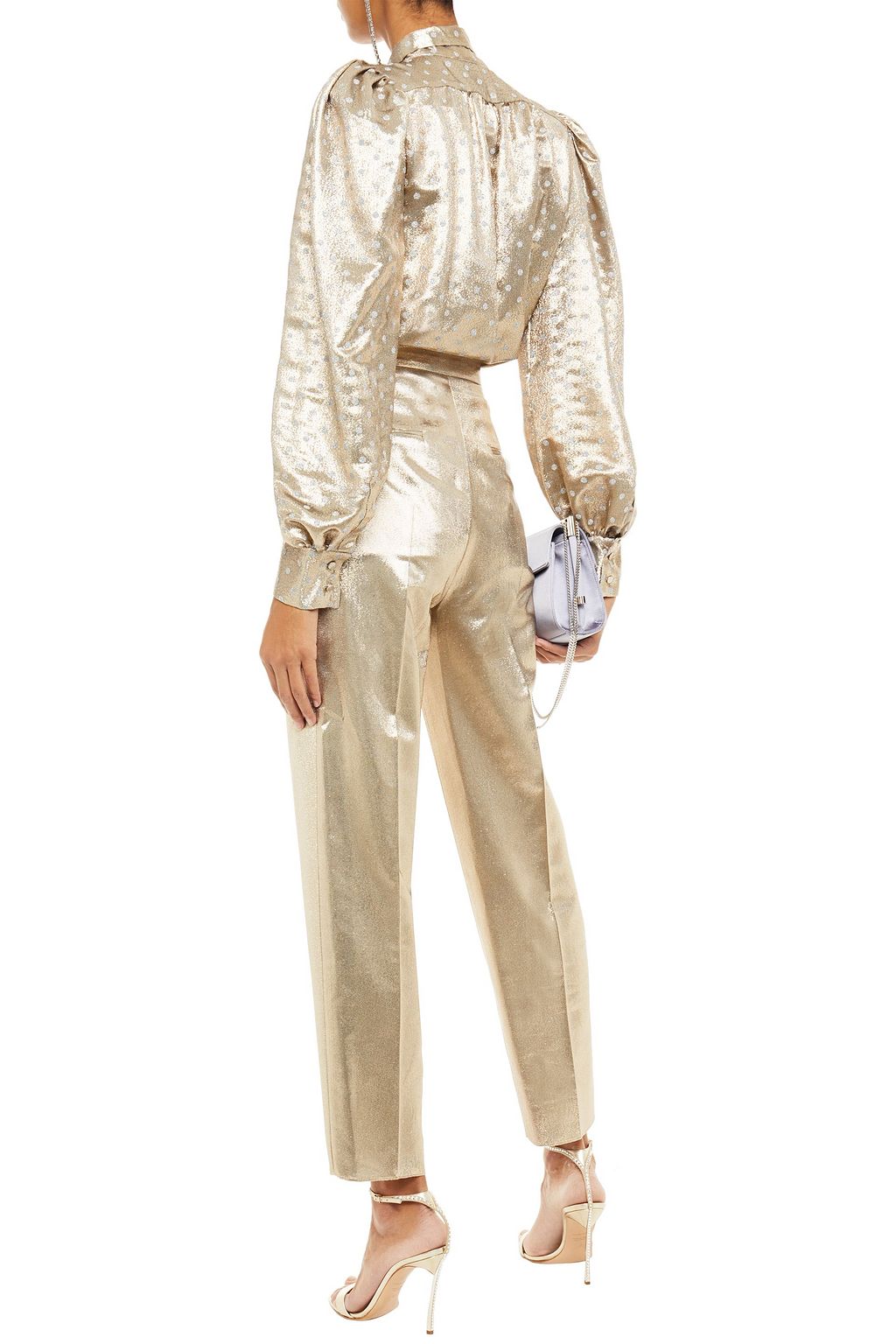 DUNDAS Pussy-bow polka-dot silk-blend lamé blouse