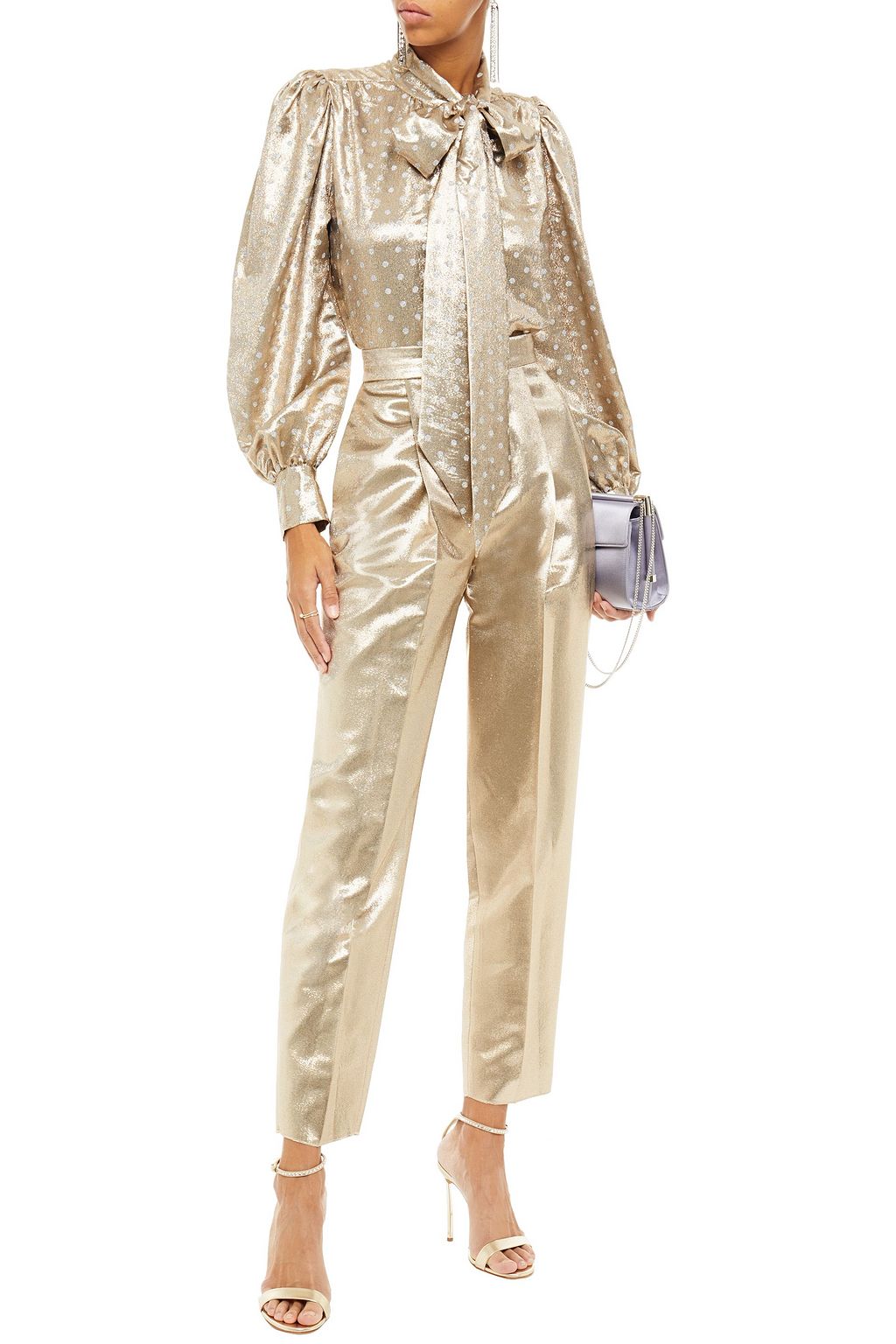 DUNDAS Pussy-bow polka-dot silk-blend lamé blouse
