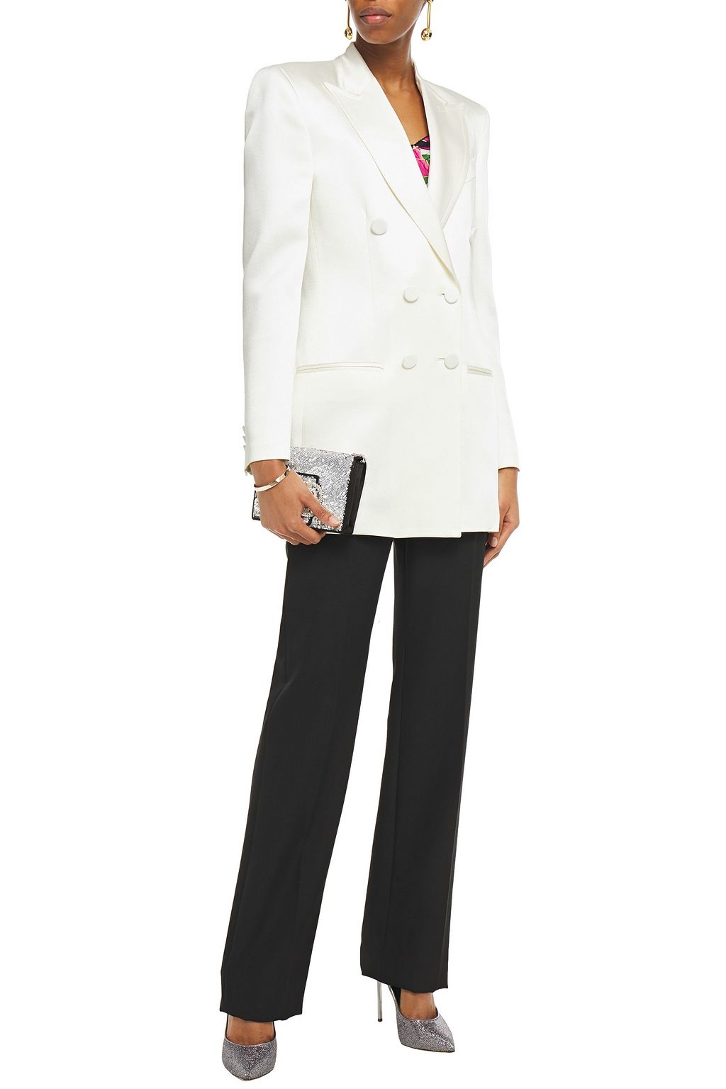 DUNDAS Double-breasted satin-crepe blazer