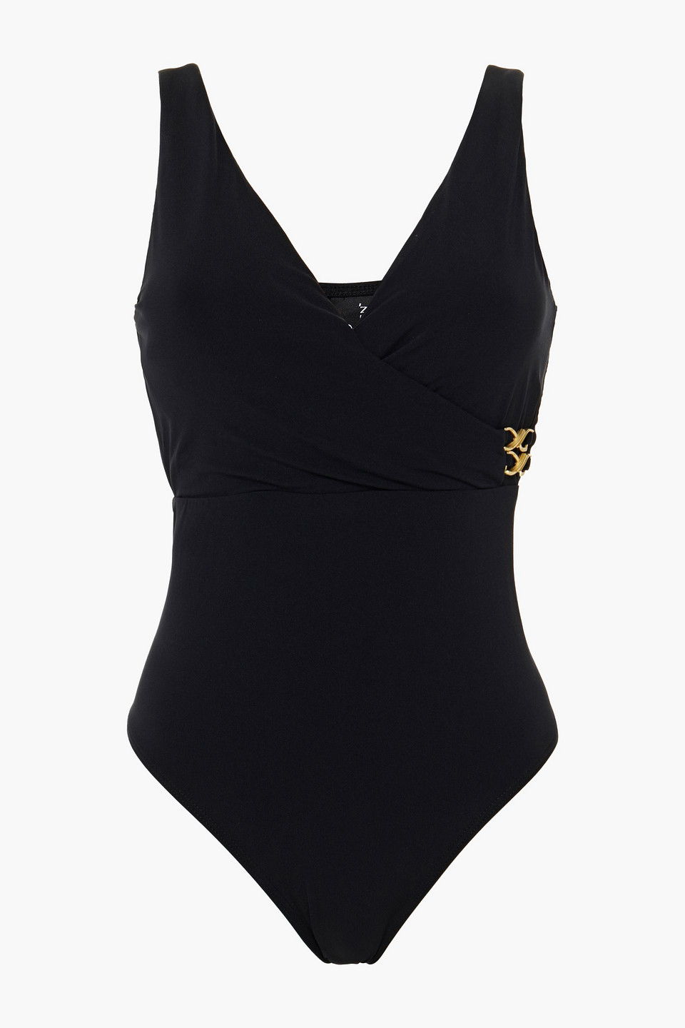 Jets Australia By Jessika Allen Woman Wrap-effect Chain-trimmed Swimsuit Black Size 14