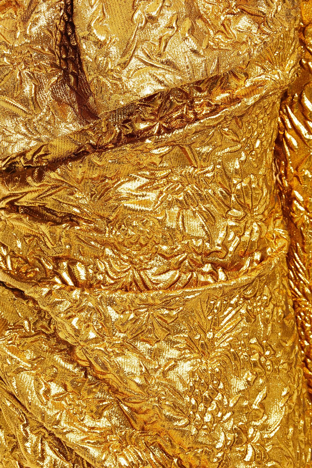 DUNDAS One-shoulder ruffled metallic brocade mini dress