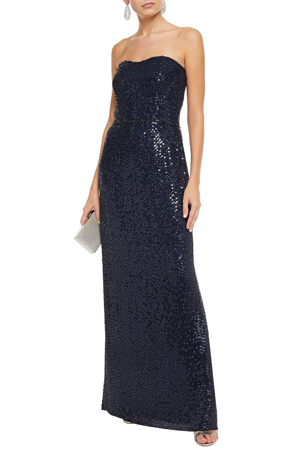 JENNY PACKHAM Strapless embellished sequined georgette gown