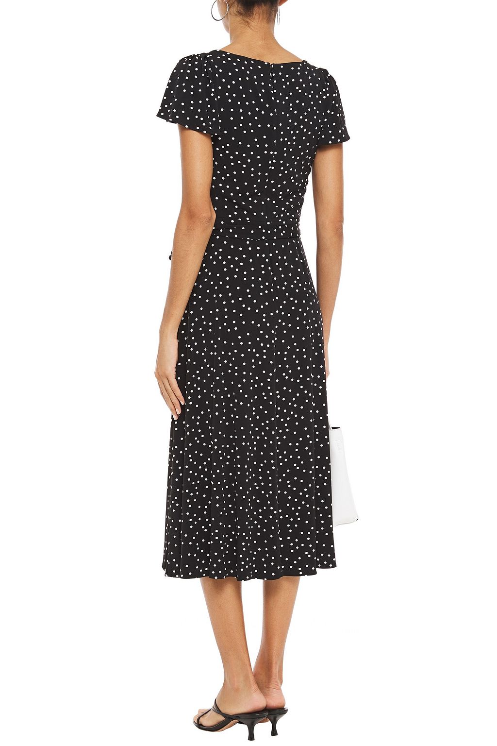 DKNY Wrap-effect polka-dot stretch-jersey midi dress