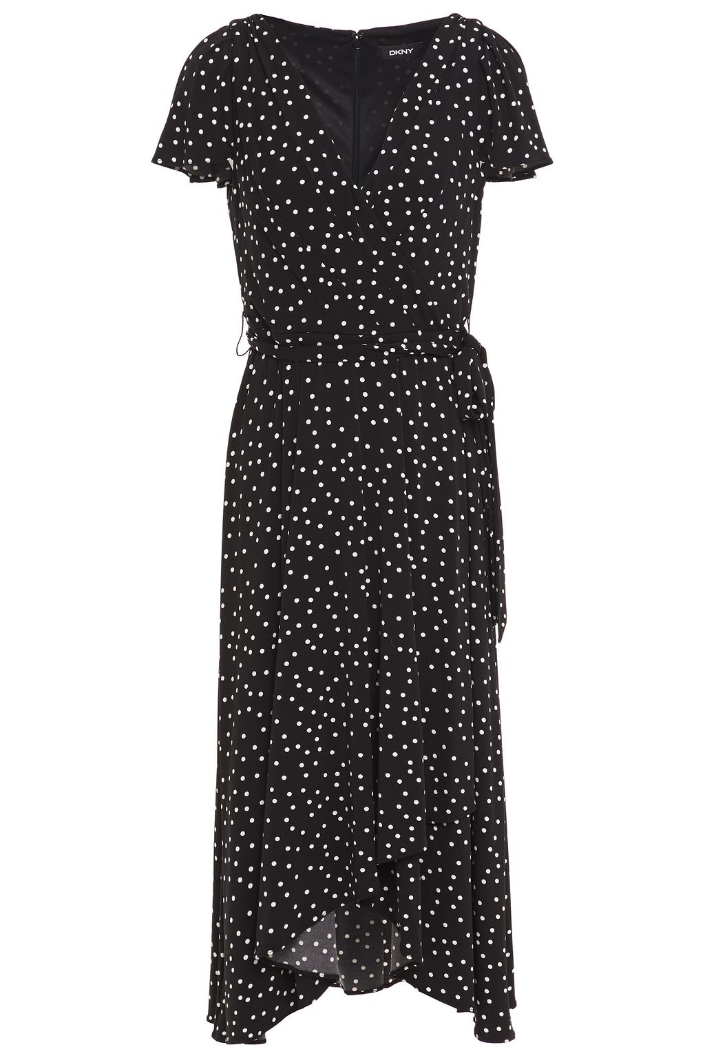 DKNY Wrap-effect polka-dot stretch-jersey midi dress | THE OUTNET