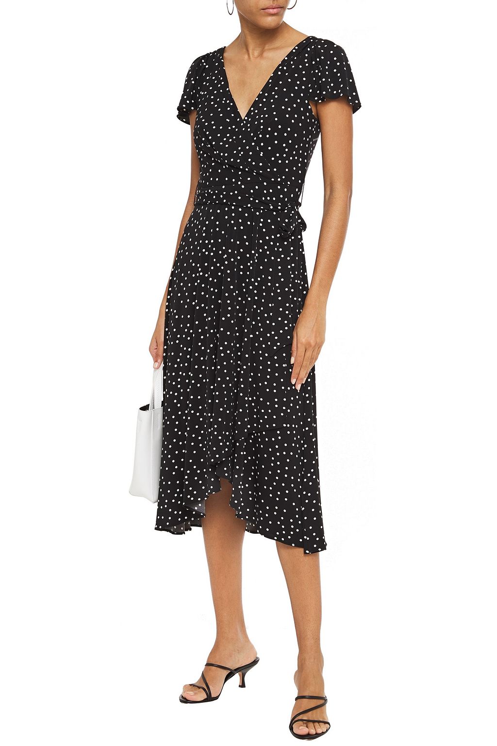 DKNY Wrap-effect polka-dot stretch-jersey midi dress