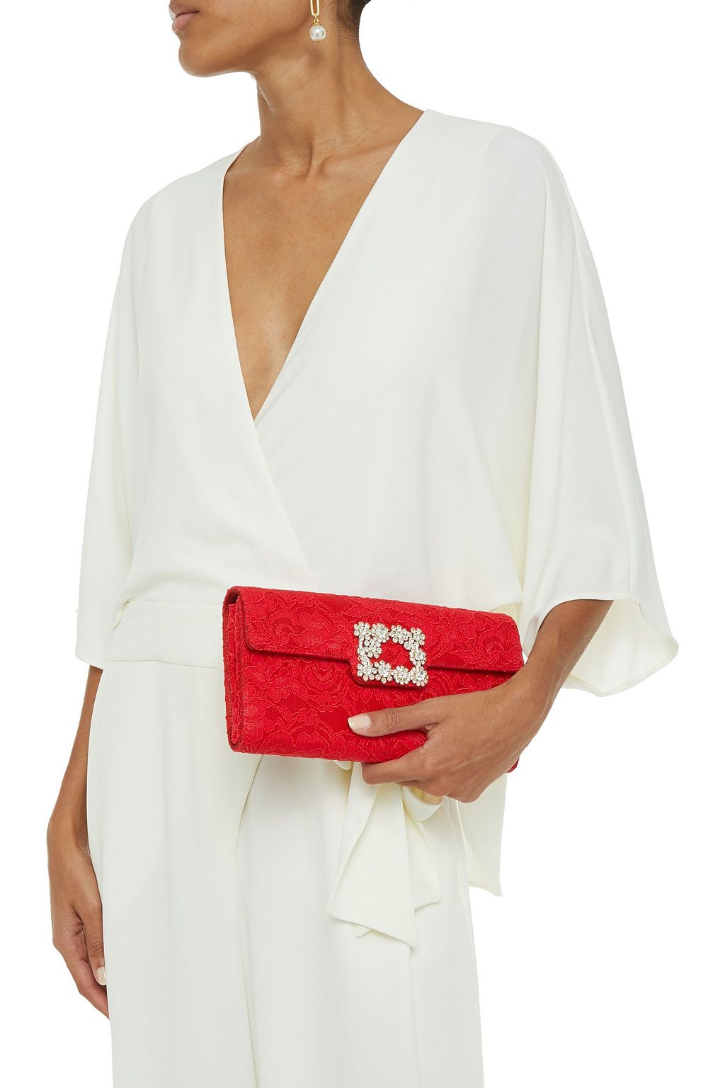 ROGER VIVIER Envelope crystal-embellished corded lace clutch