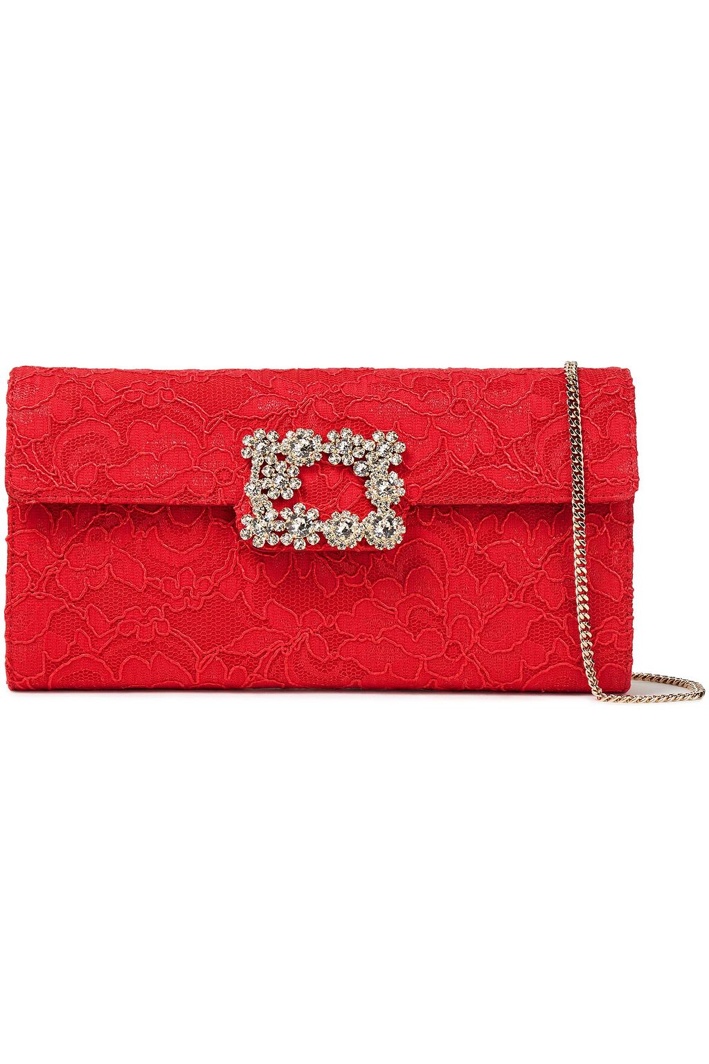 ROGER VIVIER Envelope crystal-embellished corded lace clutch