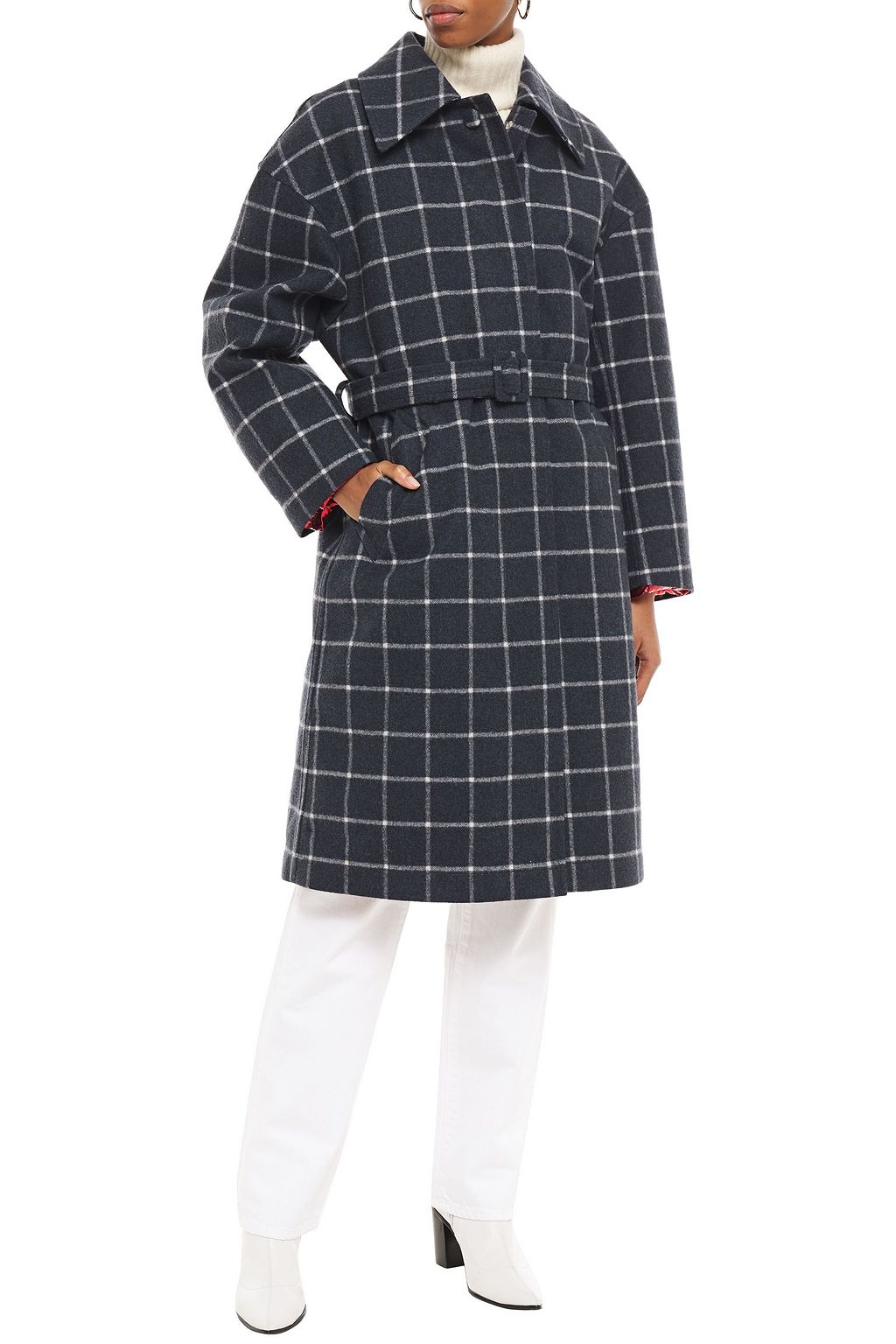 IENKI IENKI Mac brushed checked wool-blend felt coat