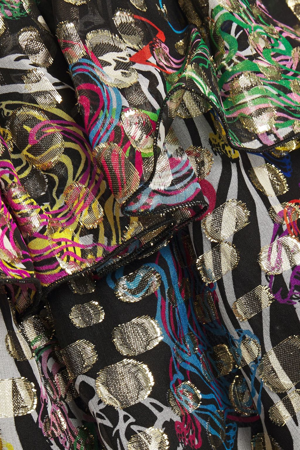 DUNDAS Off-the-shoulder metallic fil coupé printed silk-blend mini dress
