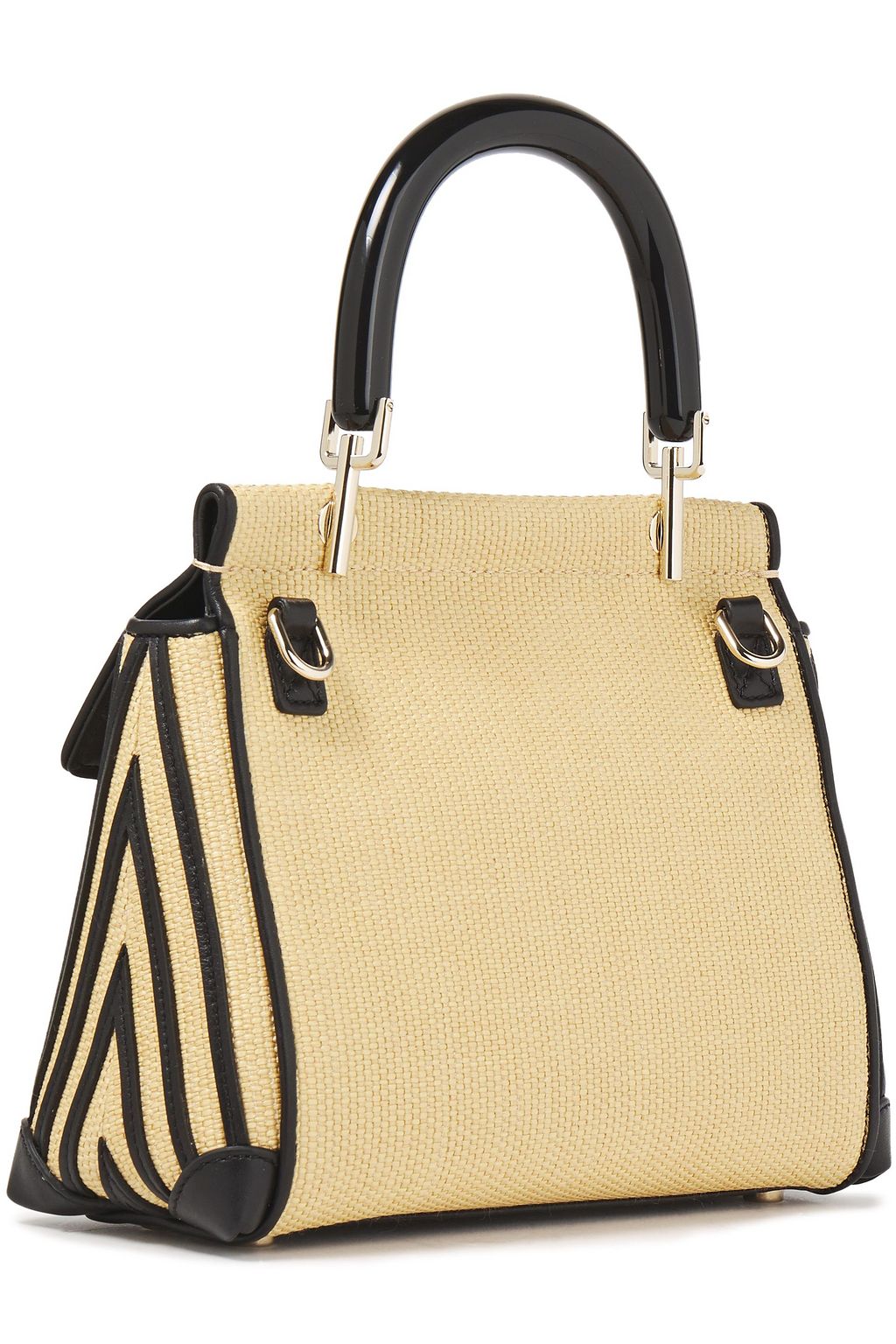 ROGER VIVIER Viv Cabas mini leather-trimmed raffia shoulder bag