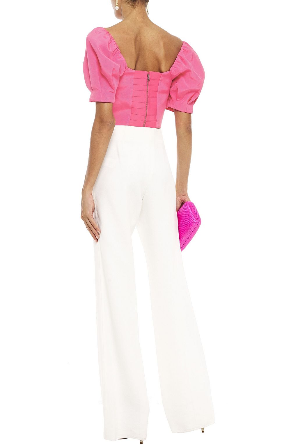 ALICE + OLIVIA Cropped gathered moire and bandage top
