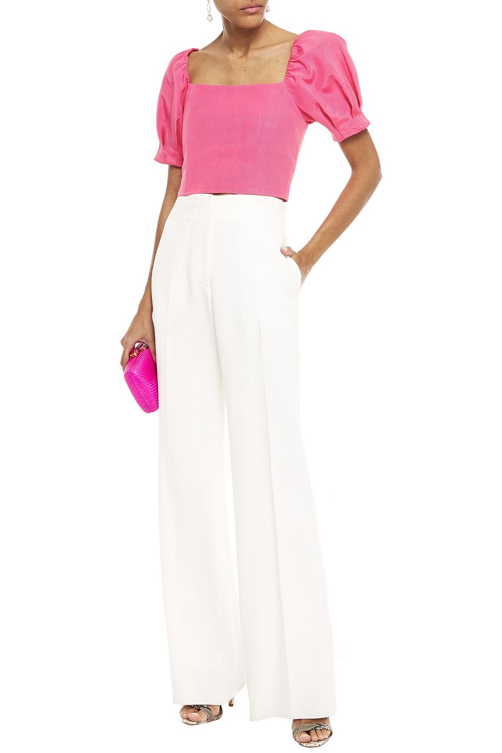 ALICE + OLIVIA Cropped gathered moire and bandage top
