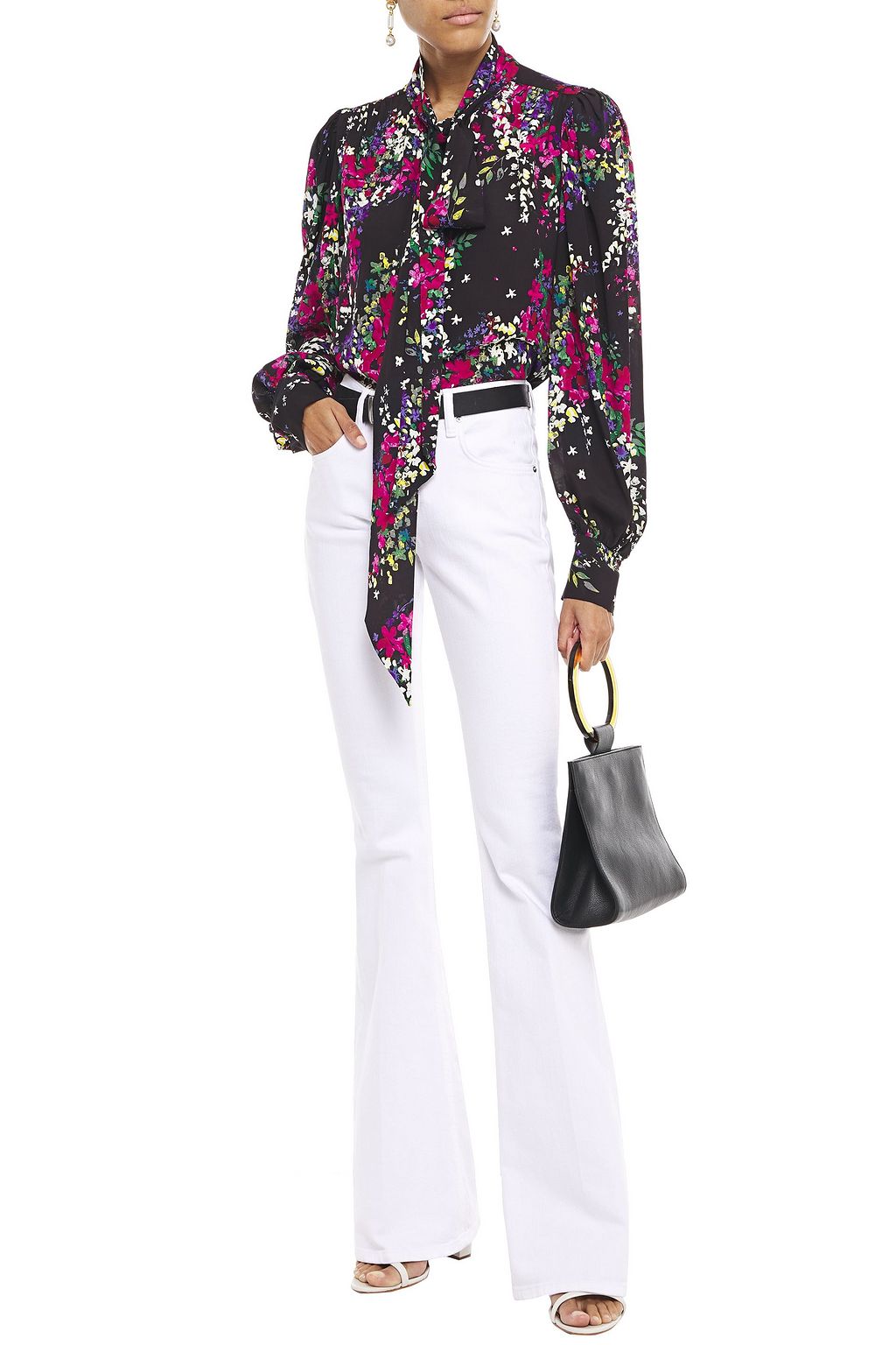 DUNDAS Tie-neck floral-print crepe blouse
