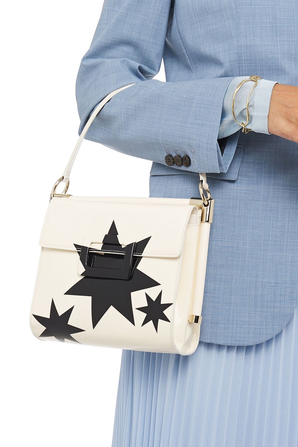 ROGER VIVIER Prismick appliquéd patent and textured-leather shoulder bag