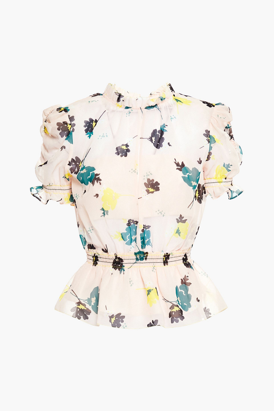 self-portrait - cutout printed chiffon peplum blouse - pink - uk 14