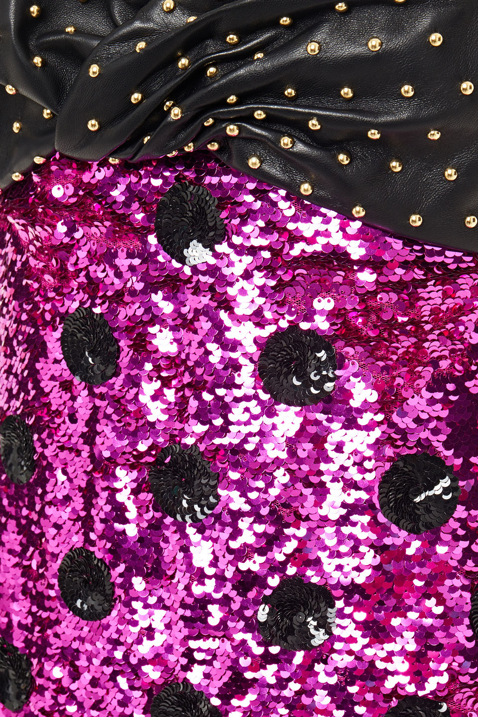 DUNDAS STUDDED LEATHER AND POLKA-DOT SEQUINED TULLE MINI DRESS