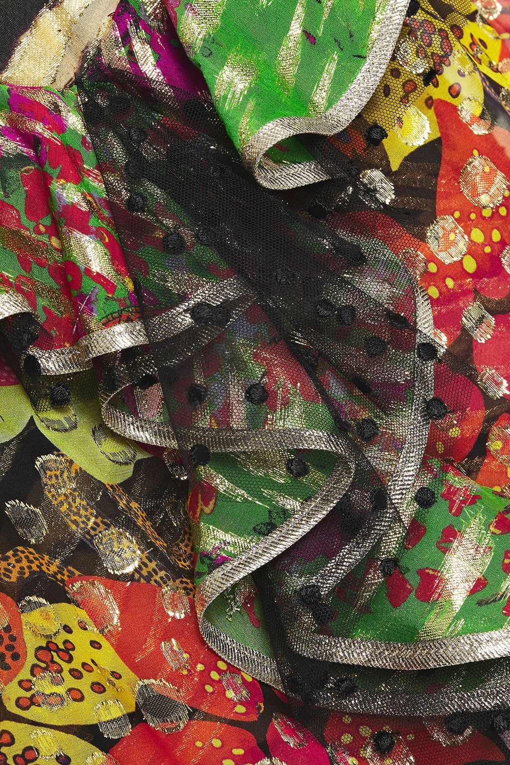 DUNDAS Point d'esprit-trimmed fil coupé printed silk-blend mini dress