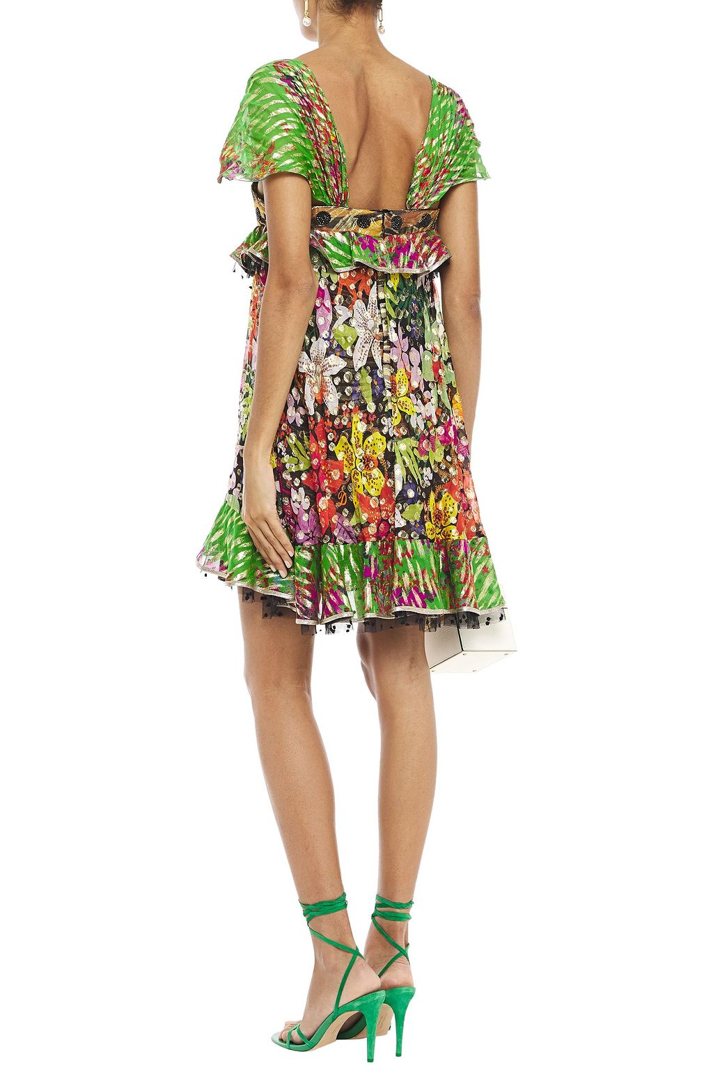 DUNDAS Point d'esprit-trimmed fil coupé printed silk-blend mini dress