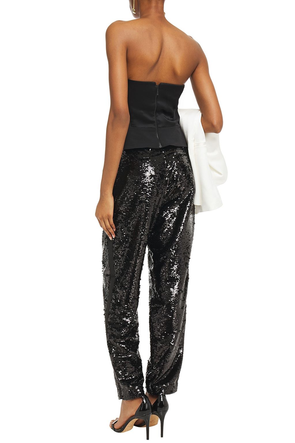 DUNDAS Faille-trimmed sequined tulle tapered pants