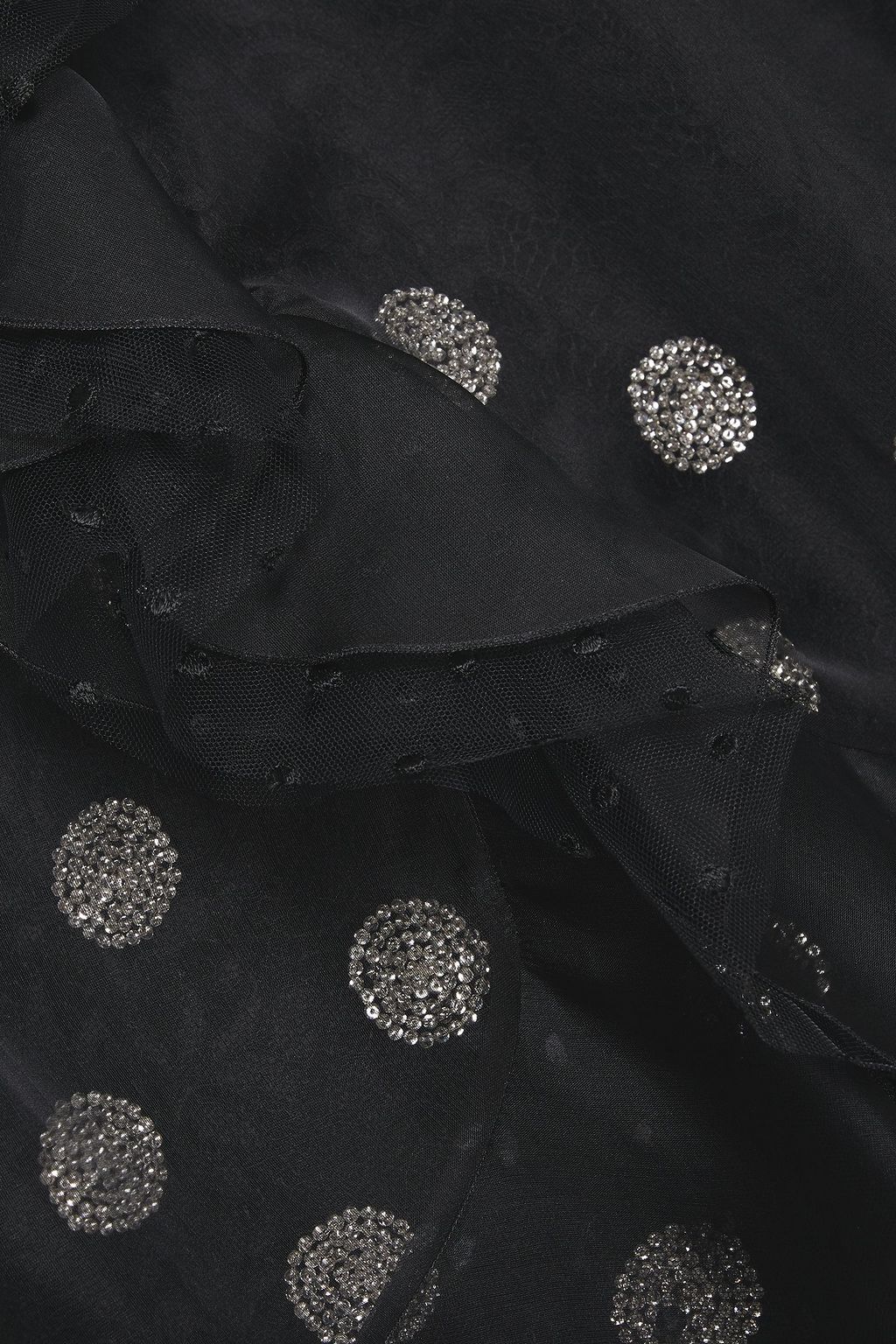 DUNDAS Embellished metallic fil coupé chiffon, point d'esprit and corded lace mini dress