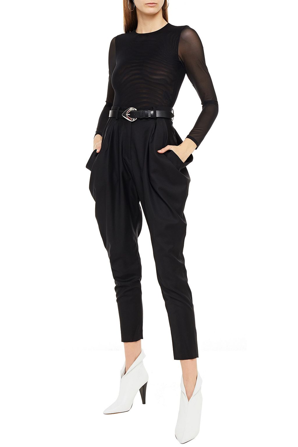 IRO Cropped pleated wool-twill tapered pants