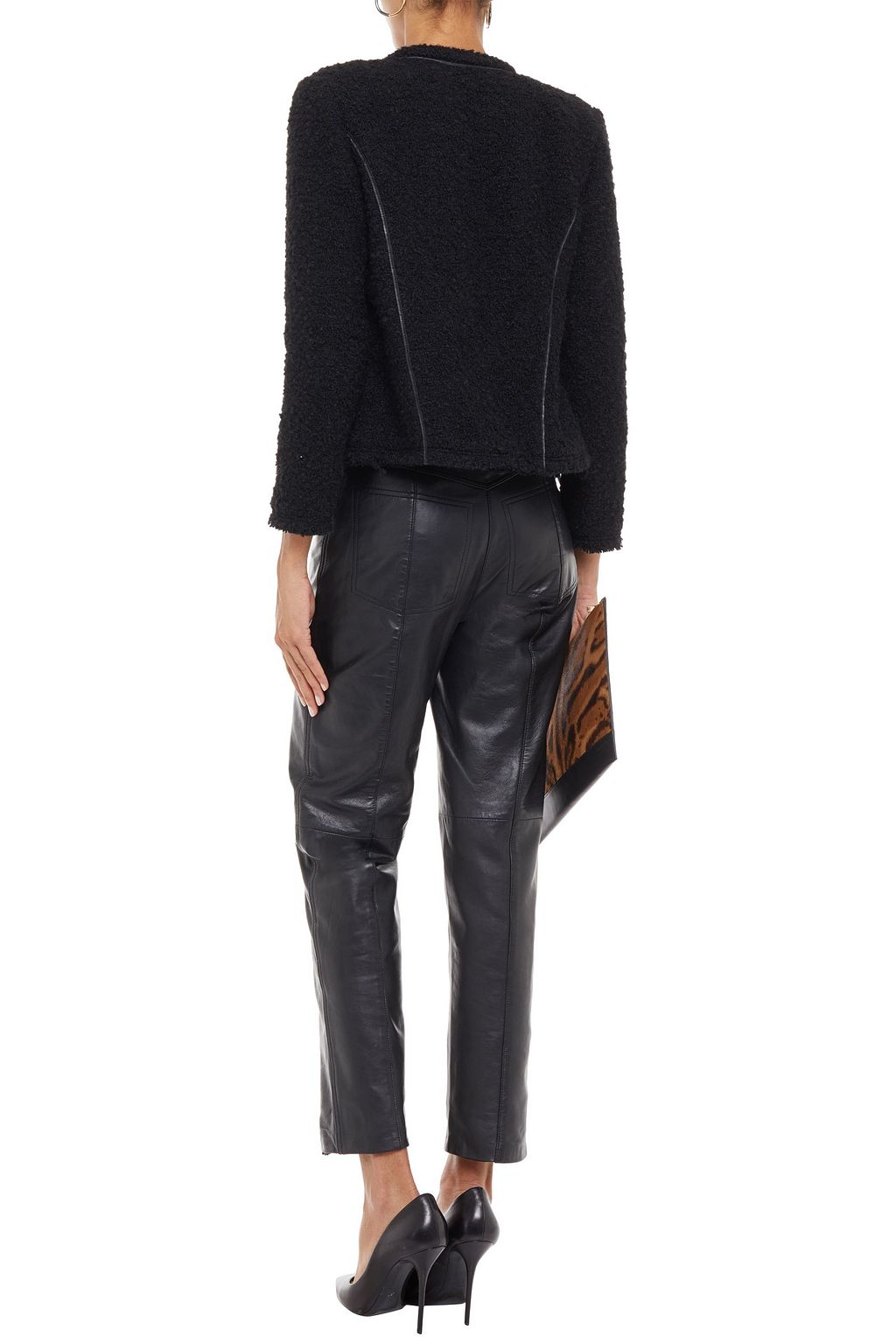IRO Caster leather-trimmed bouclé-tweed jacket