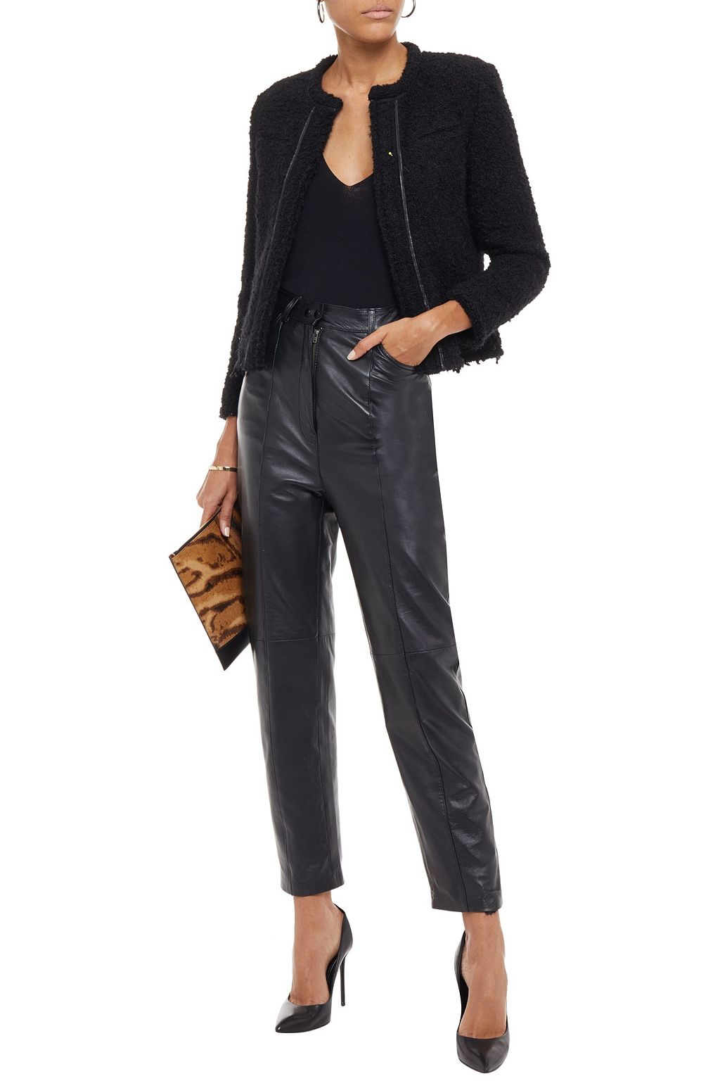 IRO Caster leather-trimmed bouclé-tweed jacket