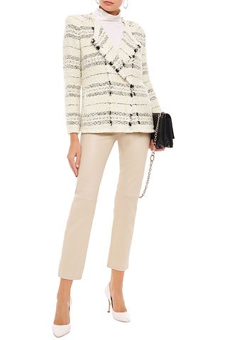 IRO Carlota Tweed Bouclé Asymmetrical Zip Jacket Gray Frayed Trim Size 36 (4) main image 1
