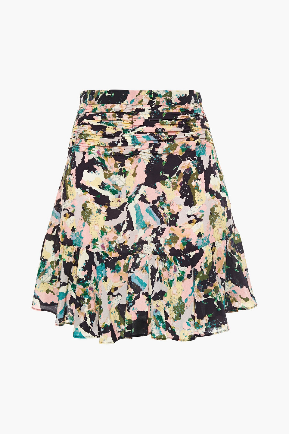 iro - mayfair ruched printed crepe de chine mini skirt - pink - fr 36