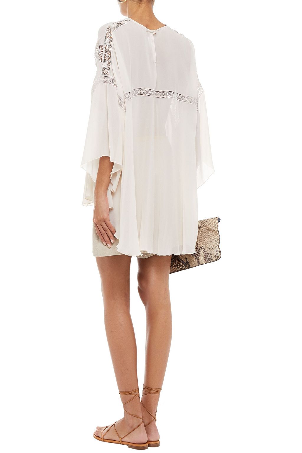 IRO Damino fluted guipure lace-trimmed crepon blouse