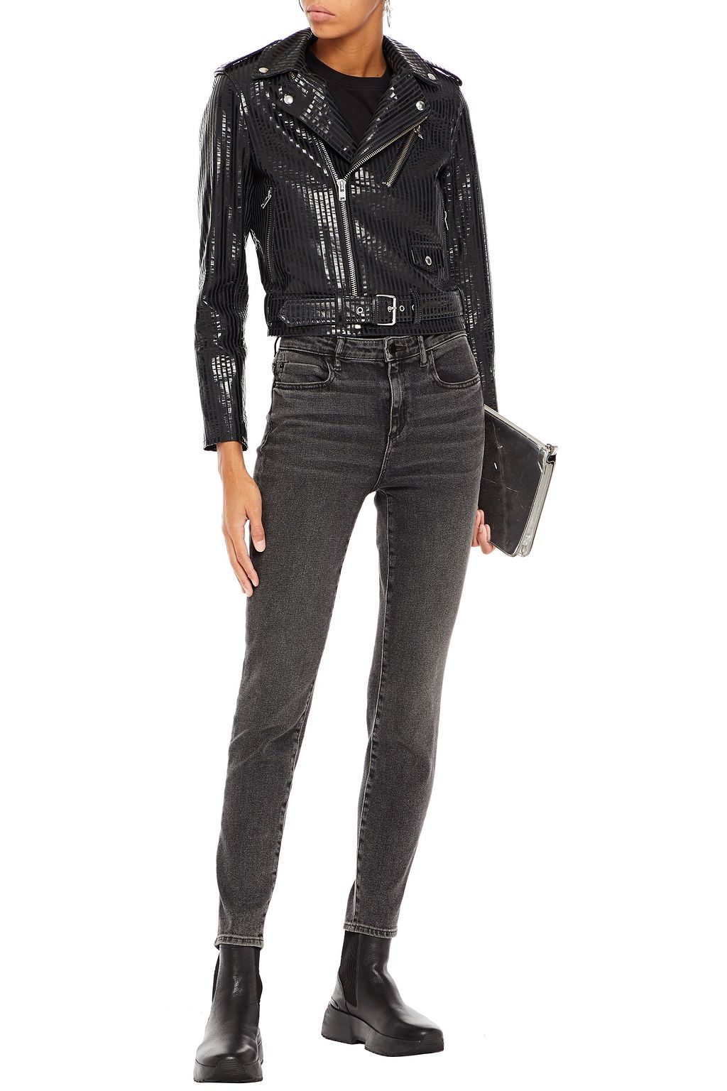 IRO Moji striped glossed-leather biker jacket