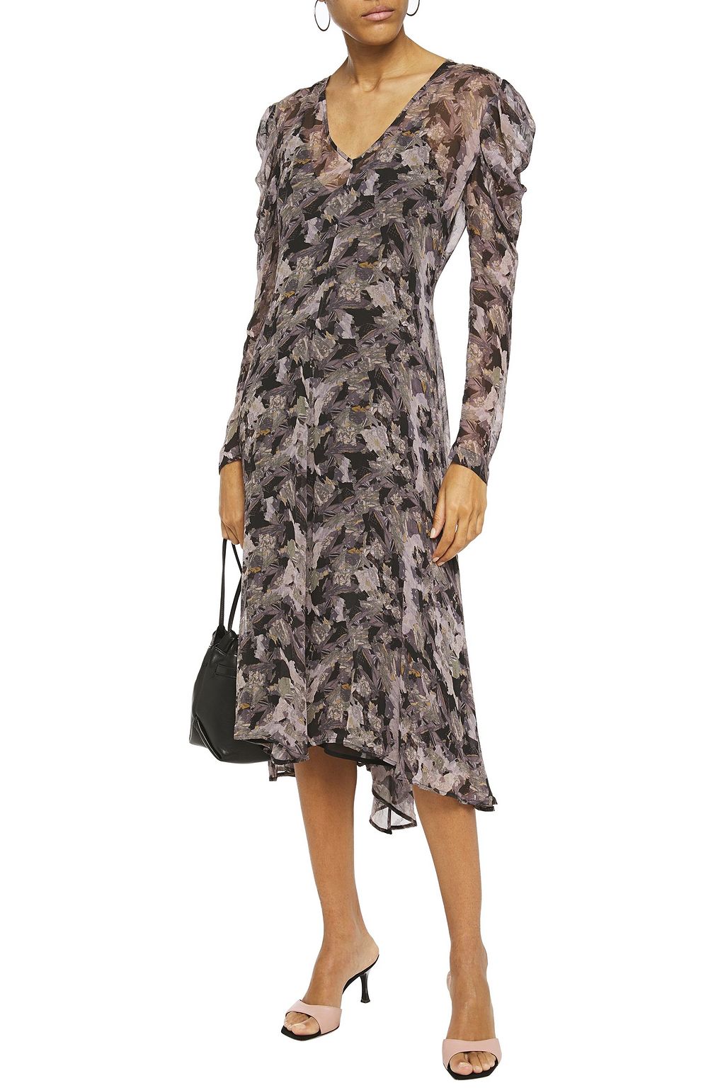IRO Ruched printed crepon midi dress