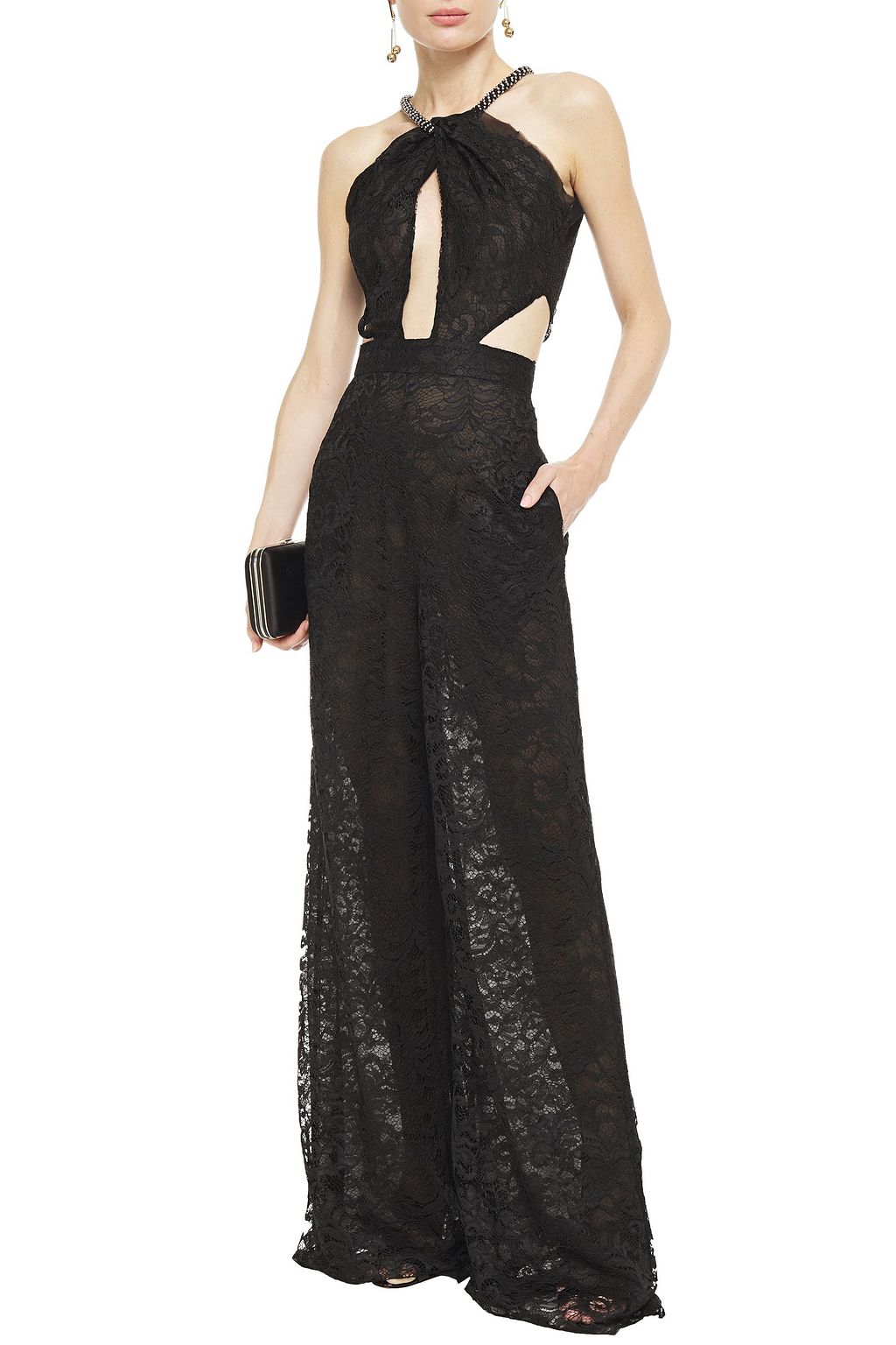 DUNDAS Cutout embellished corded lace wide-leg jumpsuit