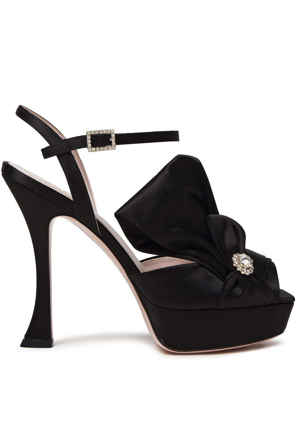 Roger Vivier Lavallière Embellished Satin Platform Sandals In Schwarz