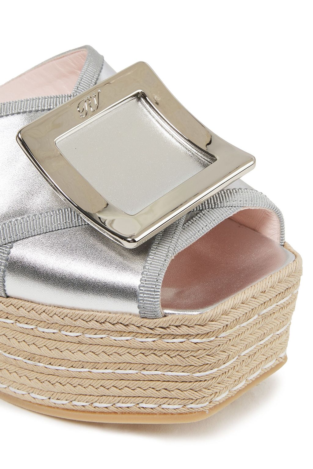 ROGER VIVIER Bikiviv metallic leather platform espadrille mules