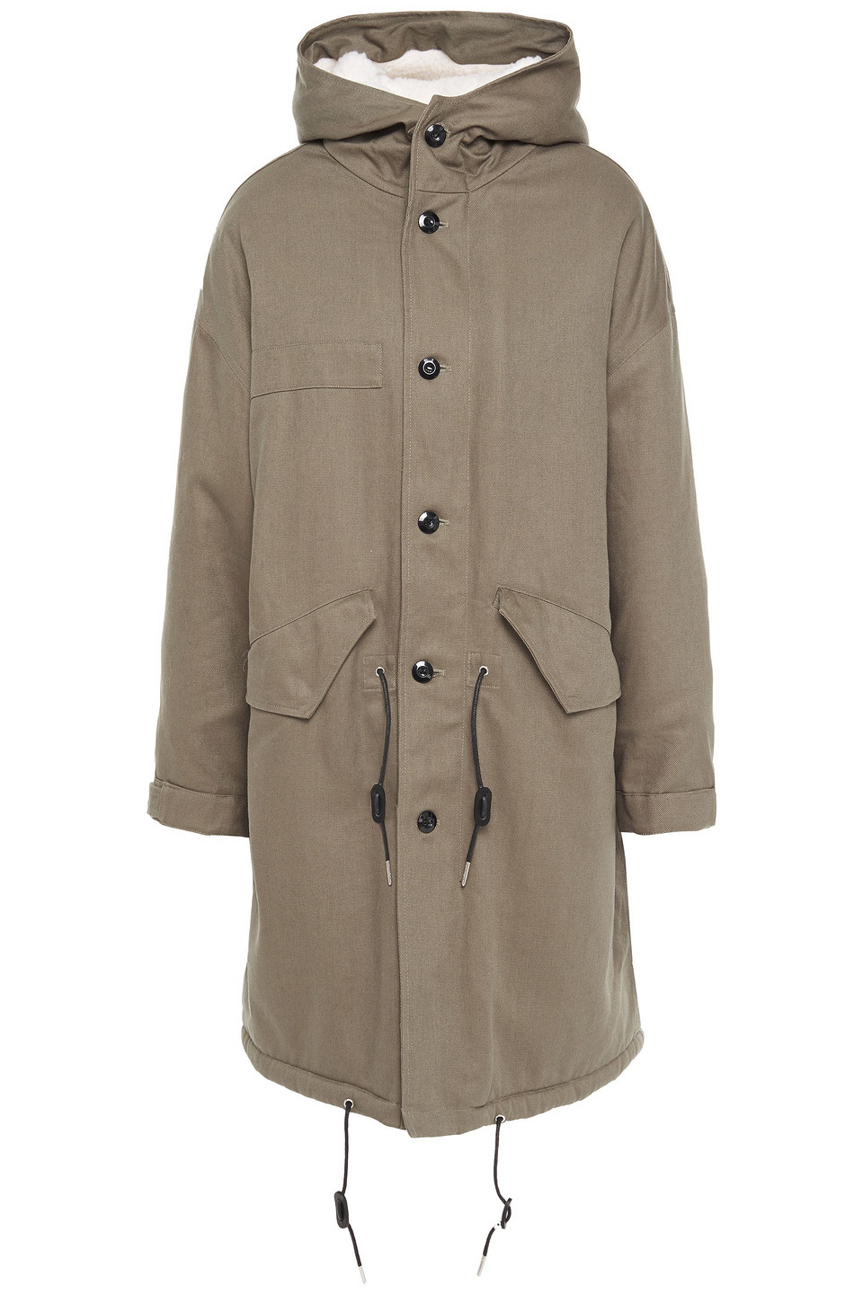 iro - marea faux shearling-lined cotton-twill hooded parka - green - fr 34