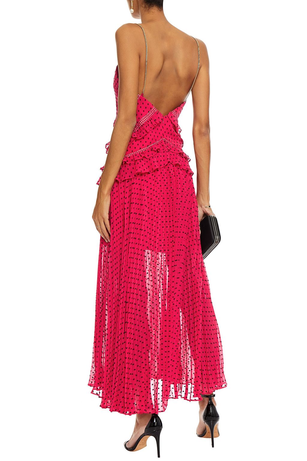 SELF-PORTRAIT Crochet-trimmed ruffled fil coupé georgette maxi dress