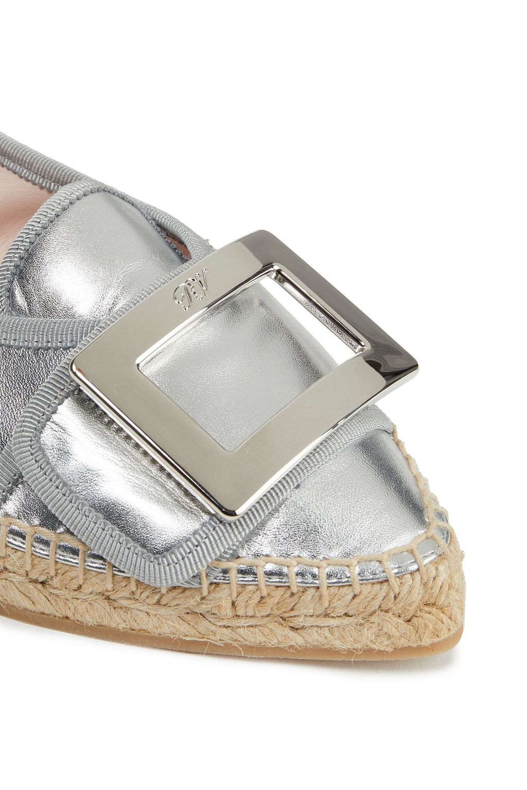 ROGER VIVIER Grosgrain-trimmed metallic leather espadrilles
