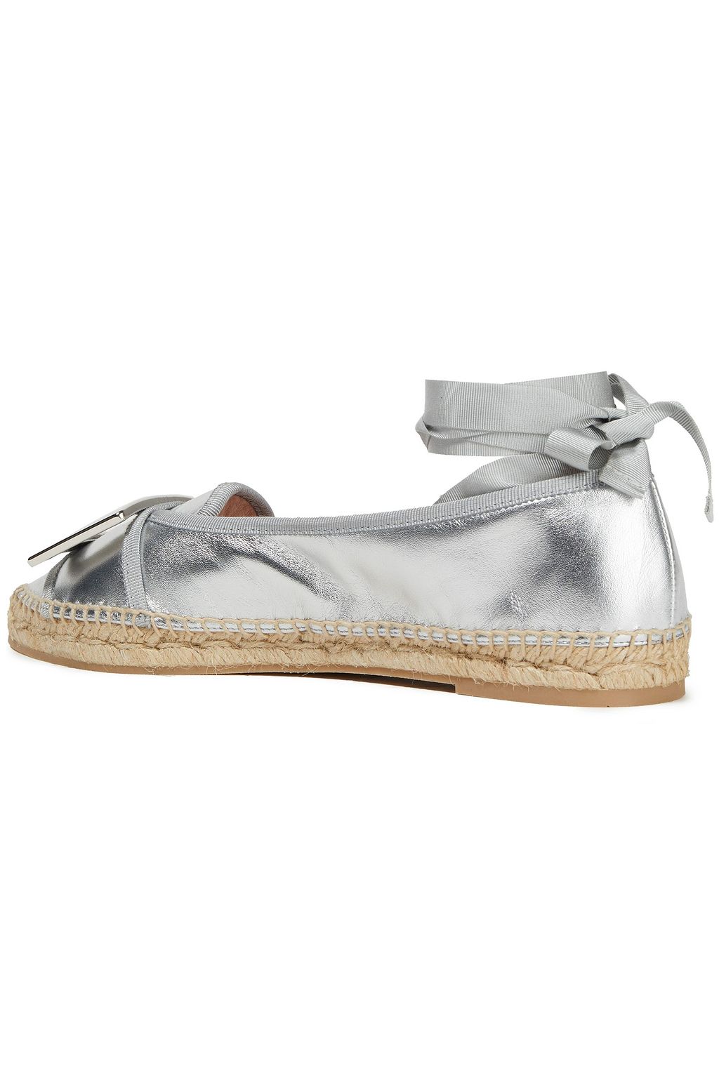 ROGER VIVIER Grosgrain-trimmed metallic leather espadrilles