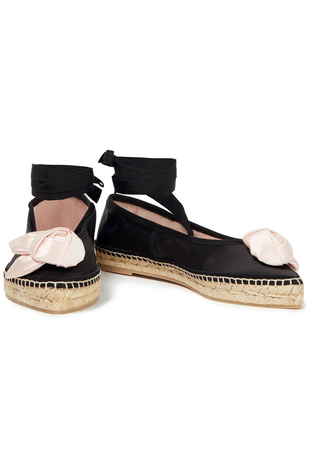 ROGER VIVIER حذاء اسبادريل "روز باتون" من الساتان مزخرف بقماش غروغران
