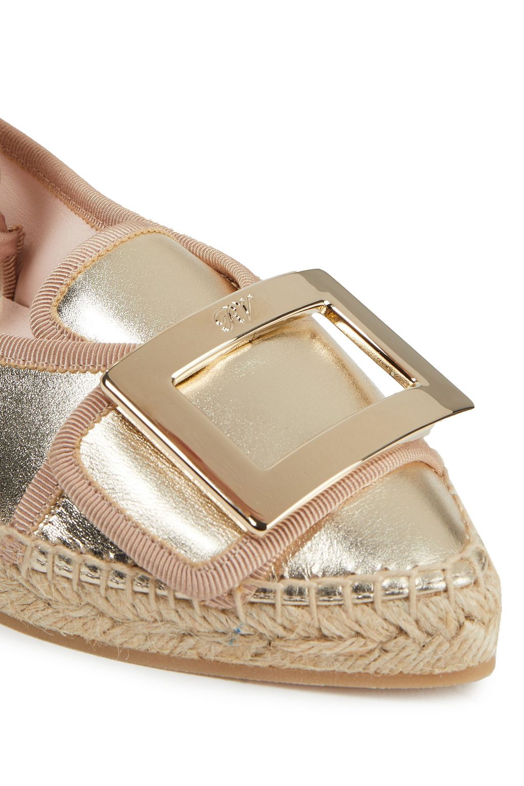 ROGER VIVIER Grosgrain-trimmed metallic leather espadrilles