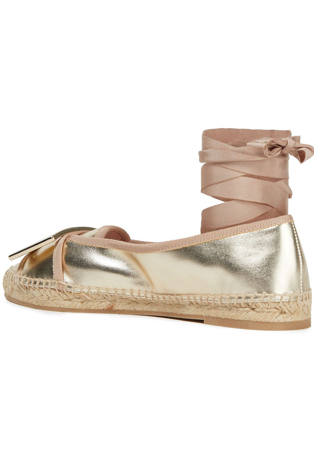 ROGER VIVIER Grosgrain-trimmed metallic leather espadrilles