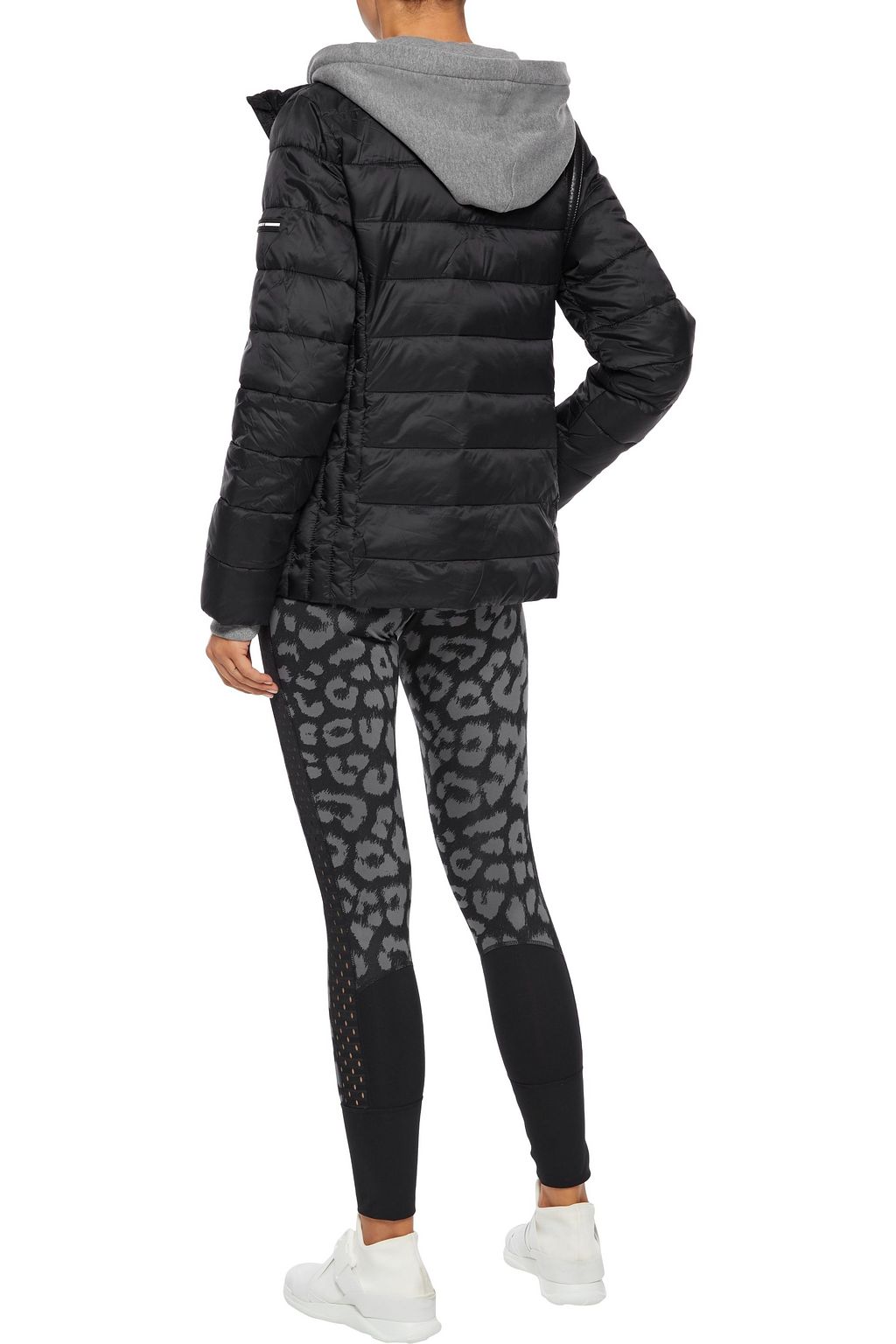 DKNY Layered quilted shell and mélange jersey hooded jacket