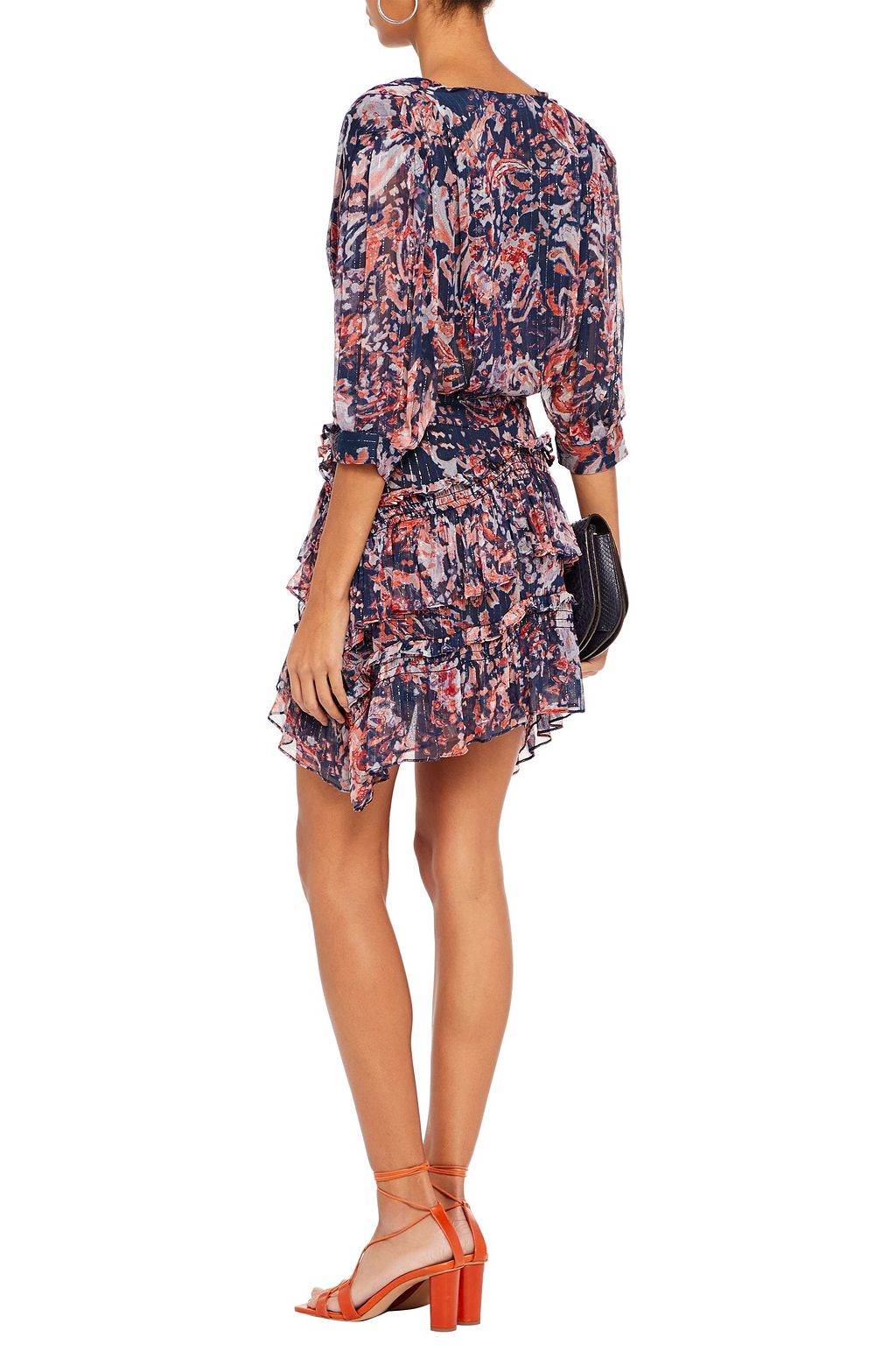 IRO Rahue wrap-effect printed metallic crepon mini dress