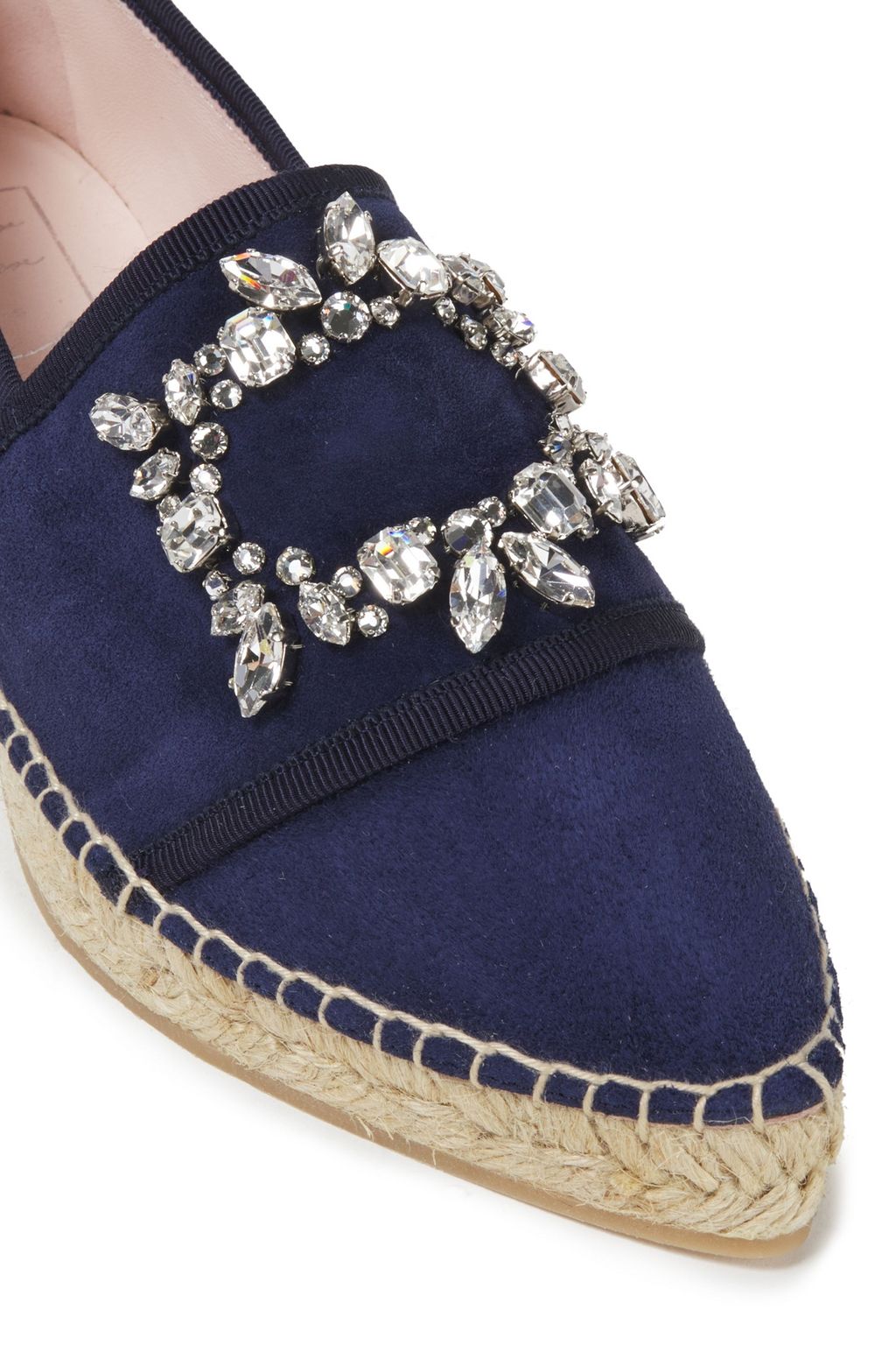 ROGER VIVIER Broche Vivier crystal-embellished suede espadrilles